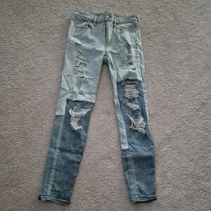 American Eagle Outfitters Distressed Skinny Jeans - Light and Dark Blue